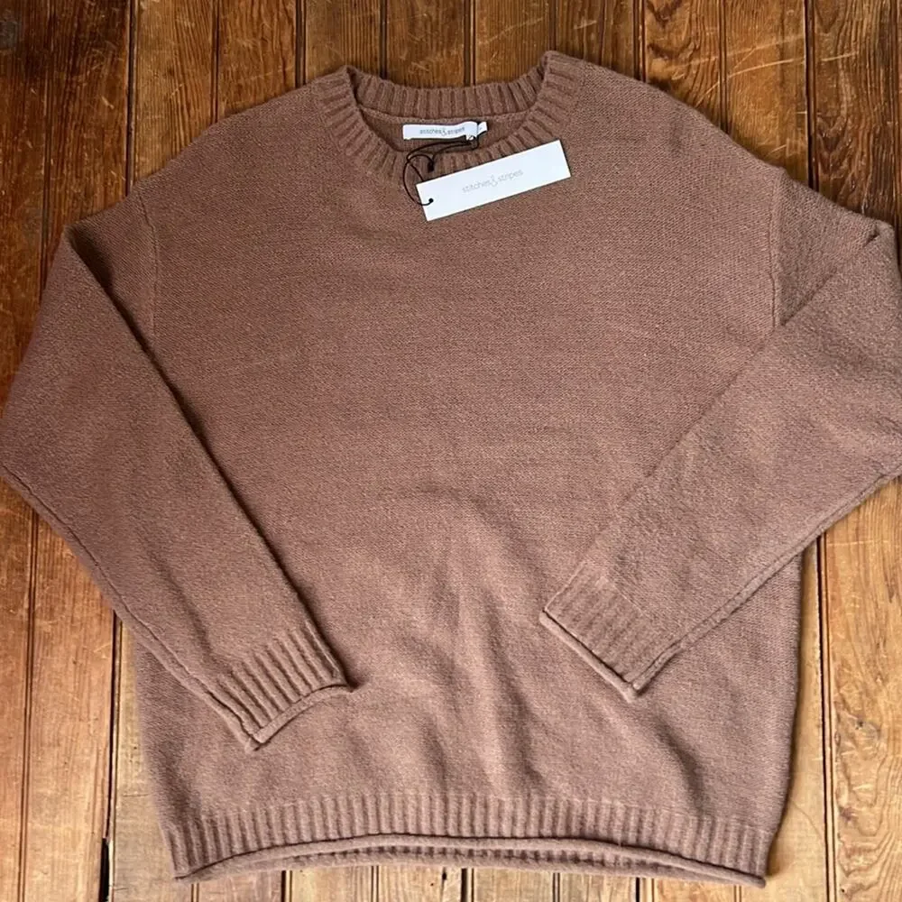Women’s Revolve  Sweater Stitches and Stripes crew neck brown NWT new size med